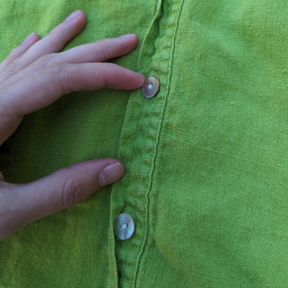 Vintage 90's Linen Bright Green Button-Down Shirt - Picture 4 of 5